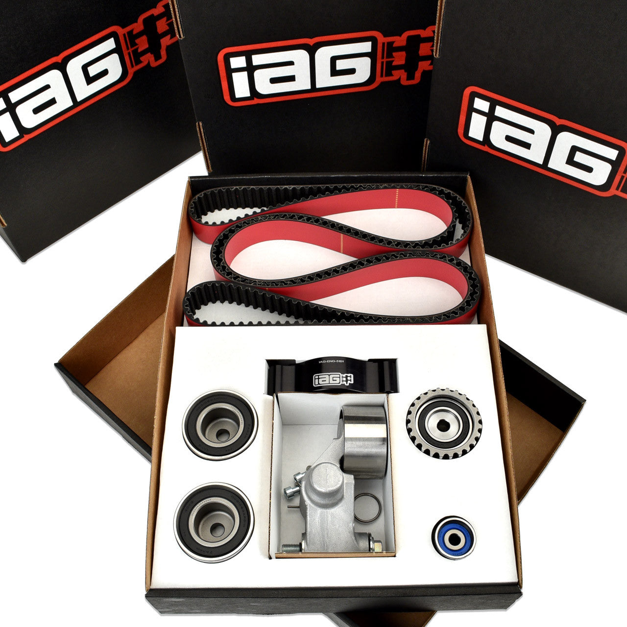 IAG Timing Belt Kit with IAG Racing Belt, Timing Guide, Idlers & Tensioner for 02-14 WRX, 04-21 STI, 05-12 LGT, 04-13 FXT